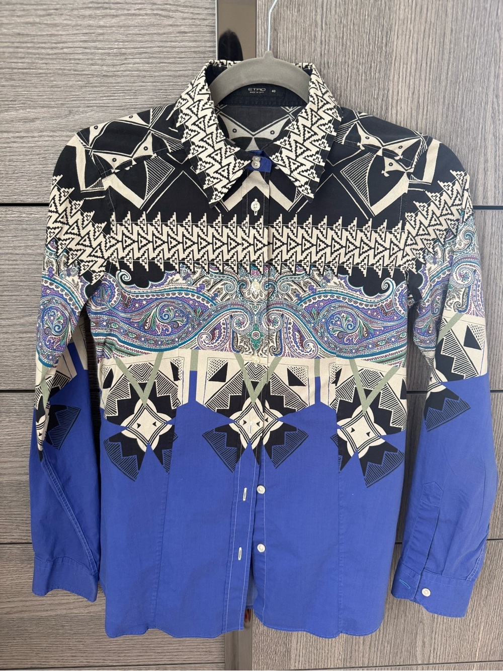Etro Women's Patterned Blue Paisley Button-Up Shirt